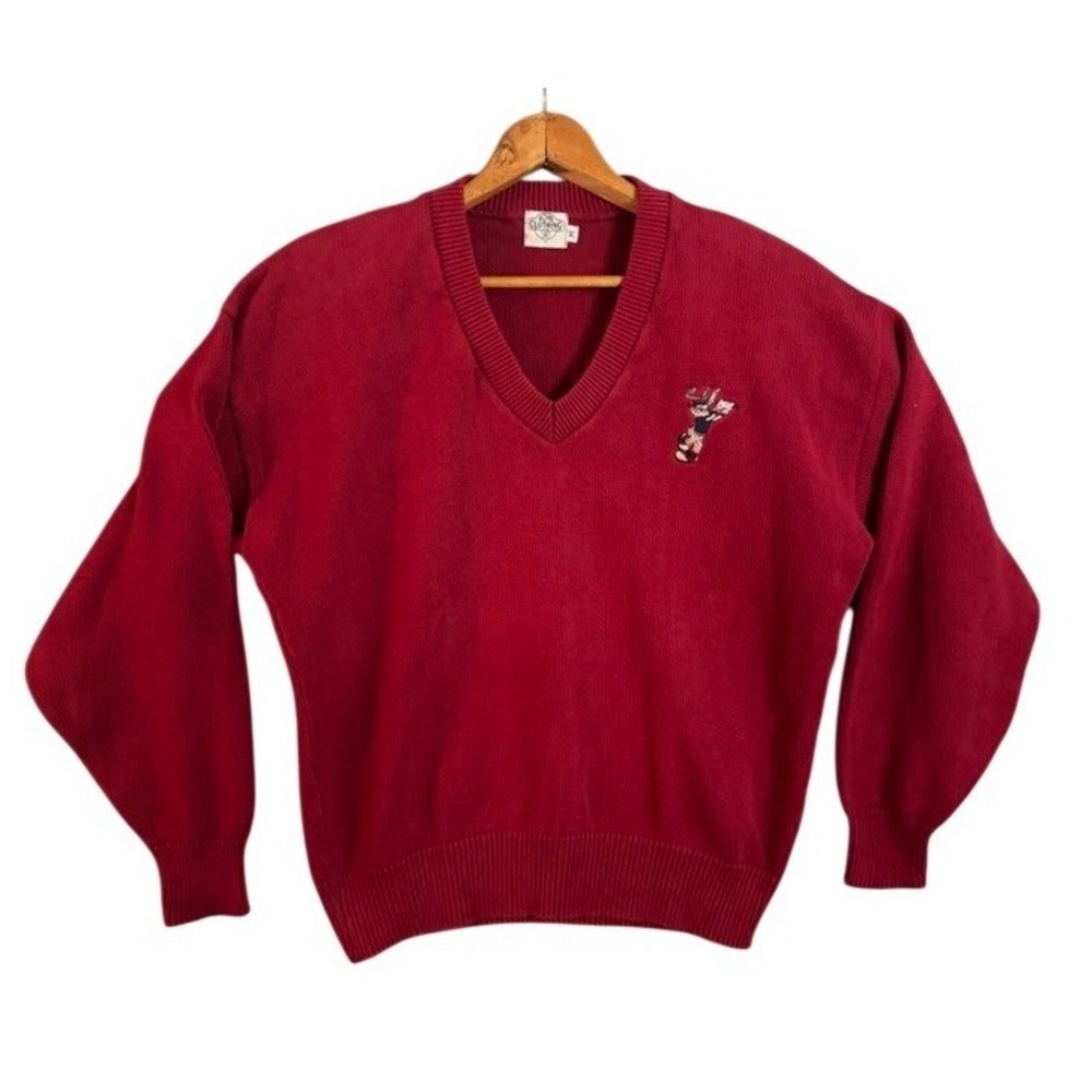 Vintage ACME CLOTHING Mens Red Bugs Bunny Golf V Neck Sweater Size Medium USA